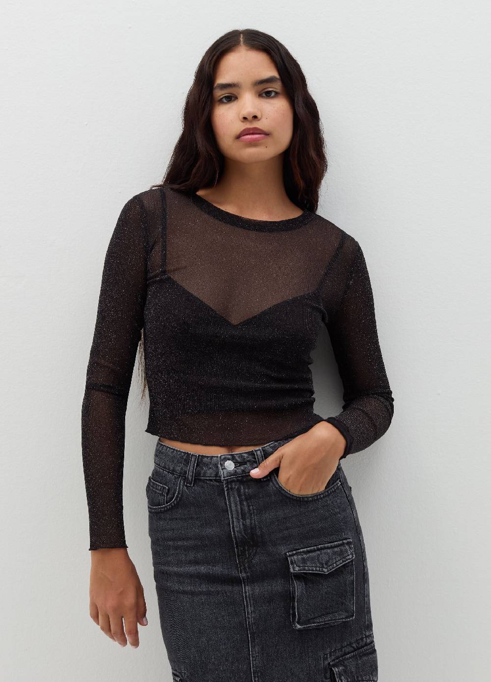B. ANGEL T-shirt maniche lunghe in mesh con lurex Qualità Garantita
