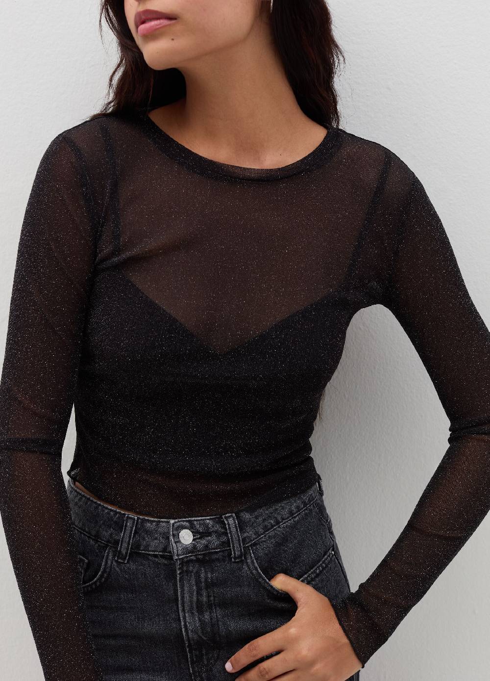 B. ANGEL T-shirt maniche lunghe in mesh con lurex Qualità Garantita