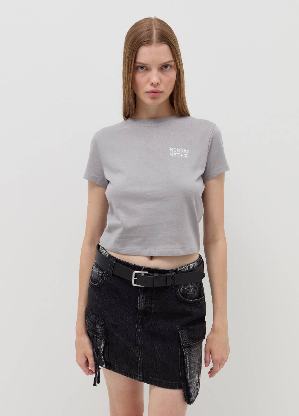 B. ANGEL T-shirt crop con ricamo lettering Pezzi Unici