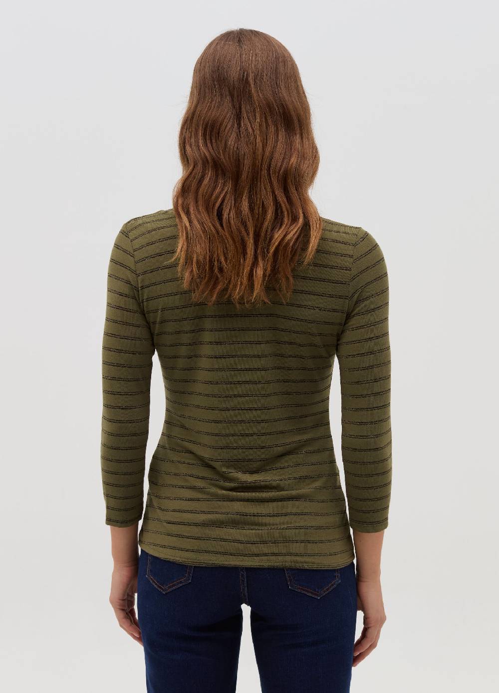 HYBRID T-shirt a righe in lurex maniche a tre quarti Italia