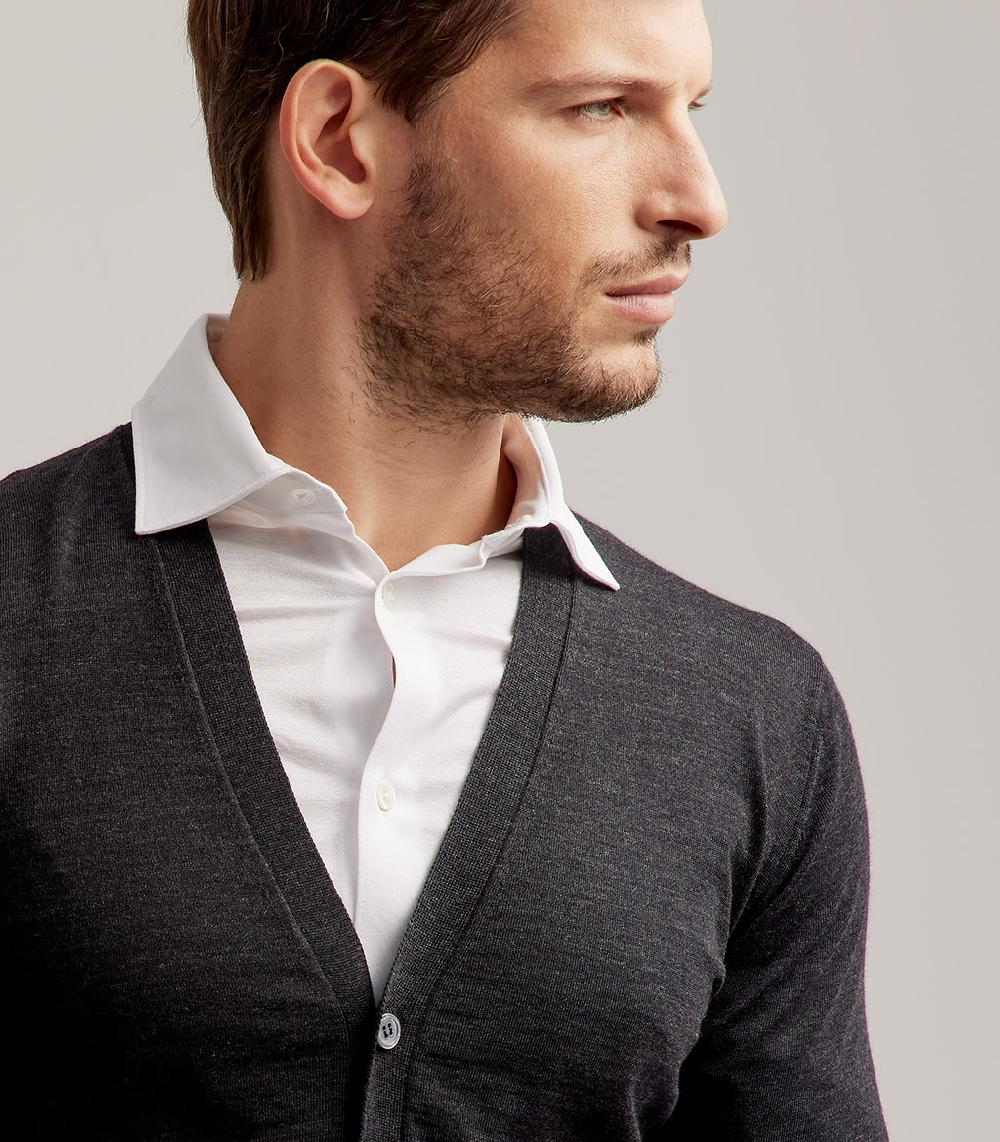 S.Moritz CARDIGAN BOTTONI ROYAL MERINO - GRIGIO ANTRACITE In Linea