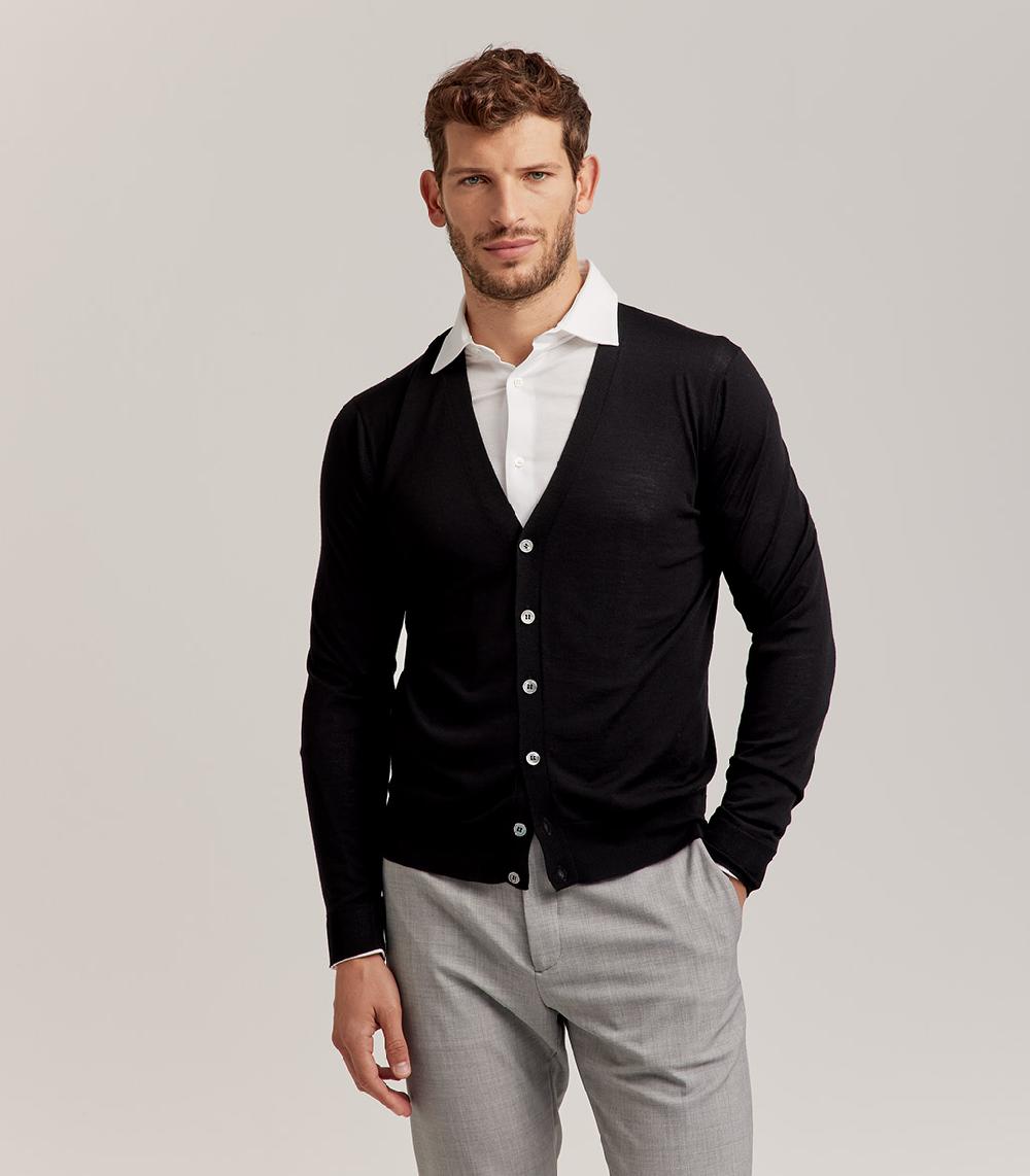 S.Moritz CARDIGAN BOTTONI ROYAL MERINO - NERO