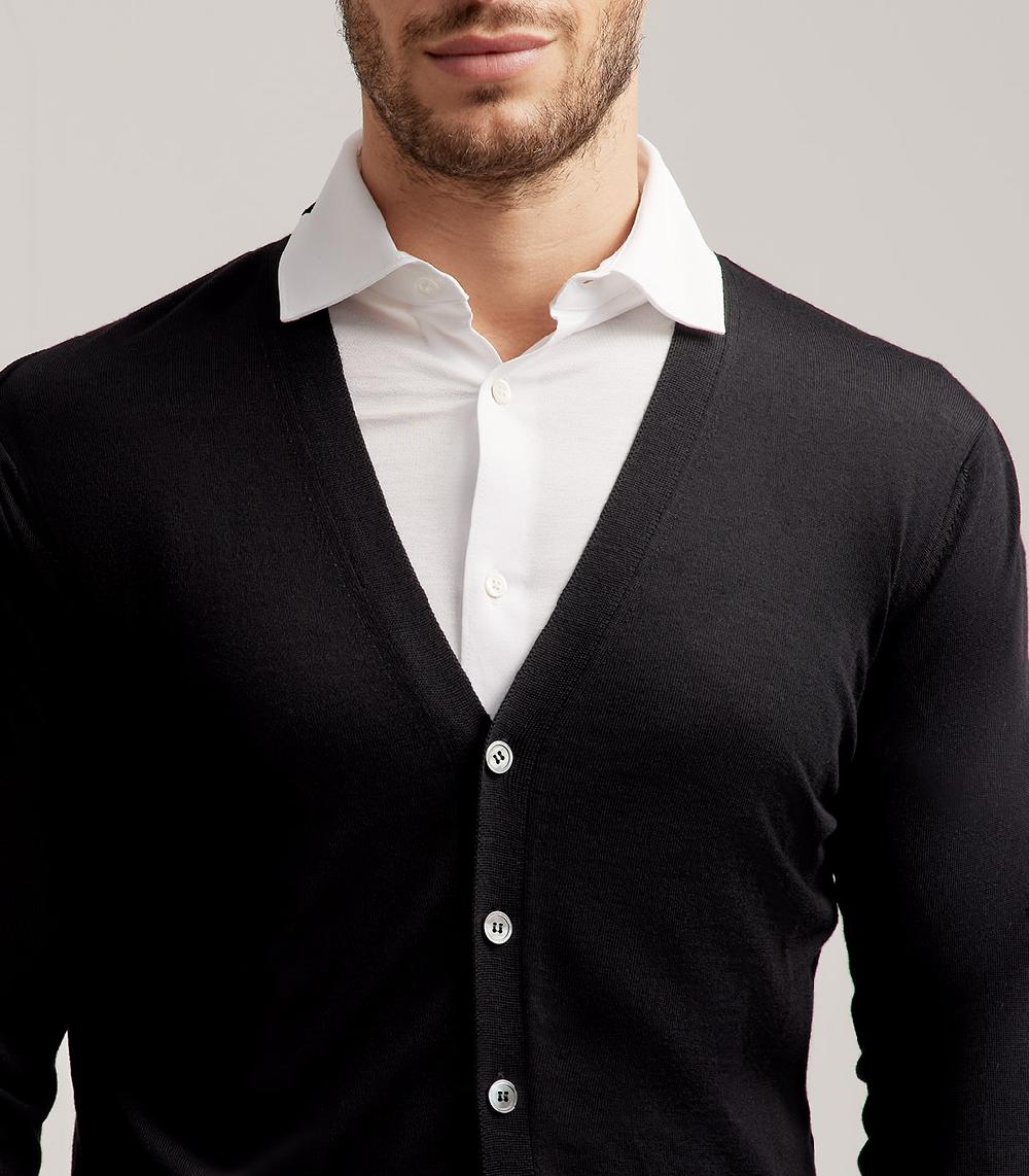 S.Moritz CARDIGAN BOTTONI ROYAL MERINO - NERO Nuovo