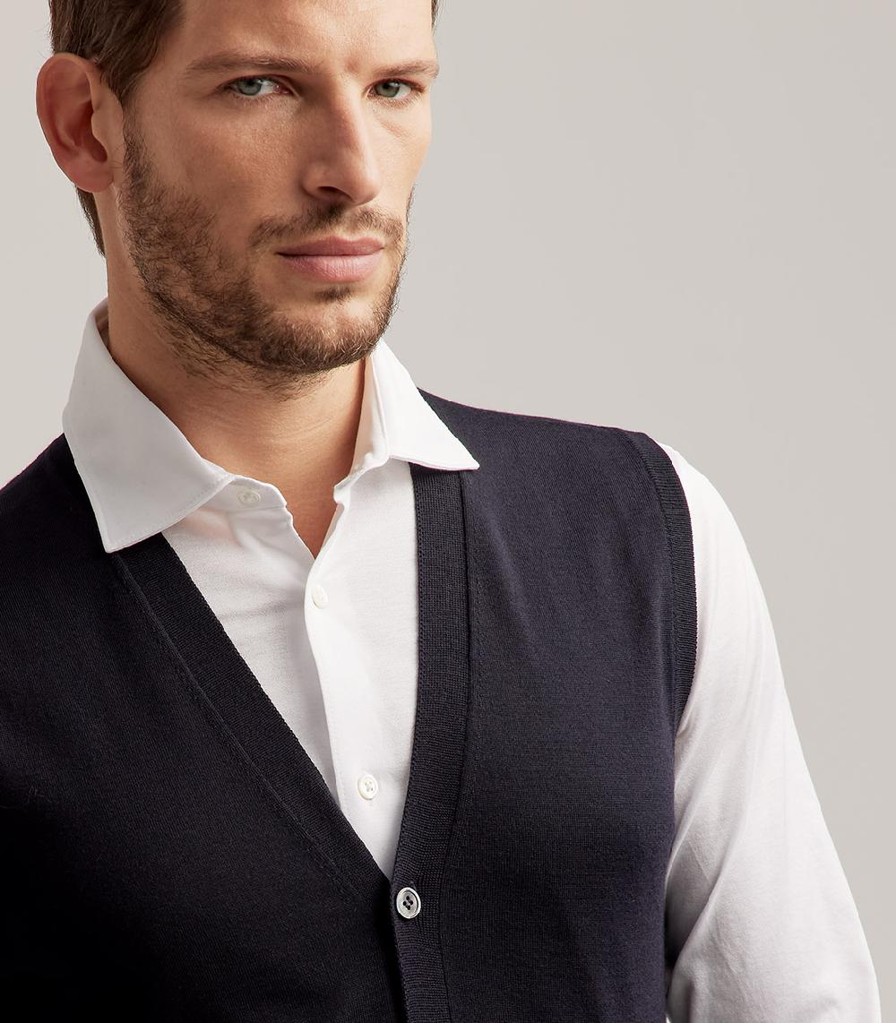 S.Moritz GILET BOTTONI ROYAL MERINO - BLU NAVY Vendita