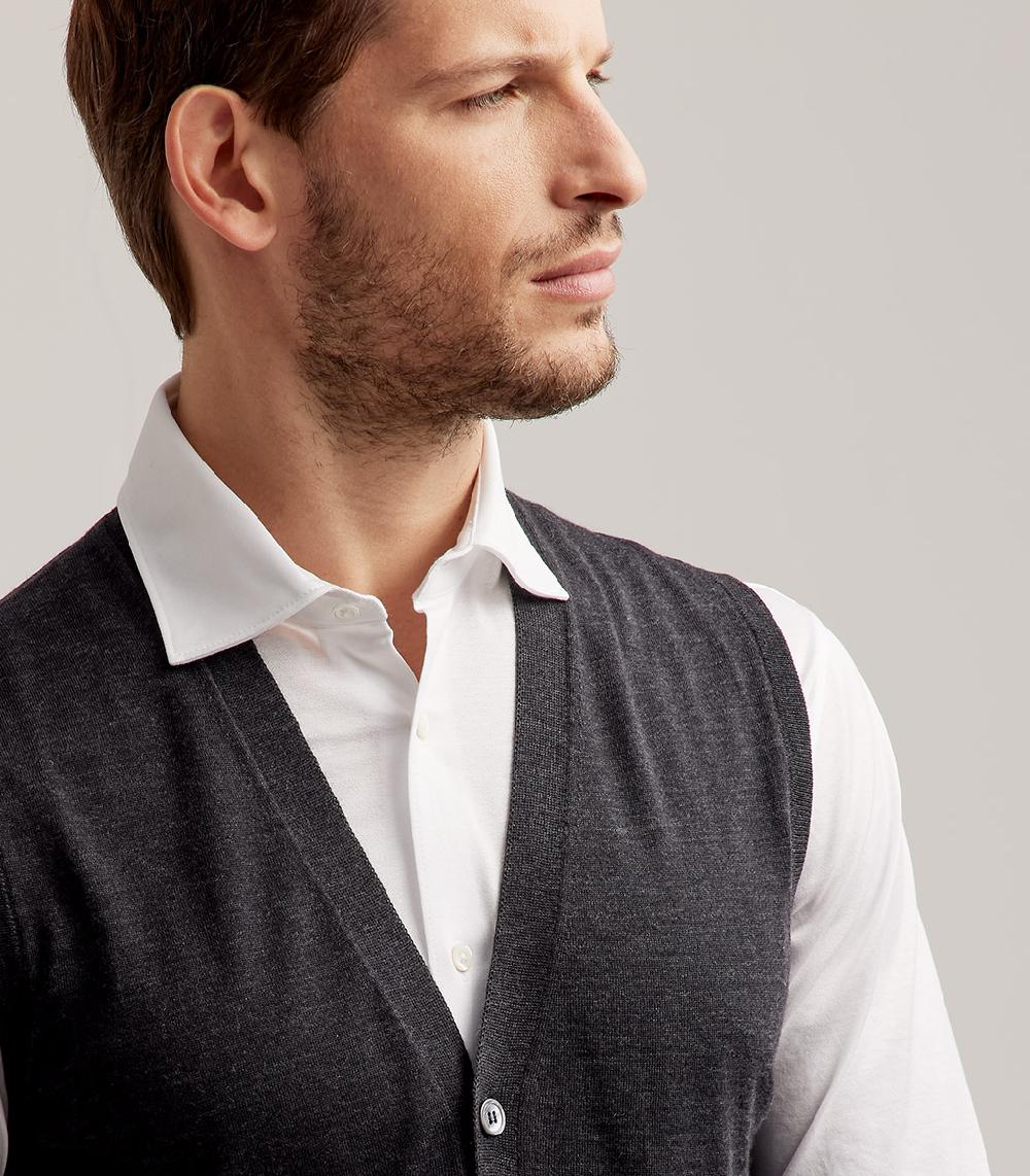 S.Moritz GILET BOTTONI ROYAL MERINO - GRIGIO ANTRACITE Promozione