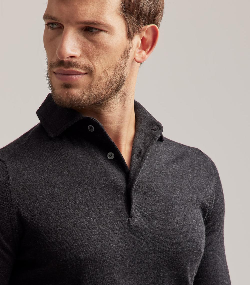 S.Moritz POLO COLLO CAMICIA ROYAL MERINO - GRIGIO ANTRACITE Negozi Online
