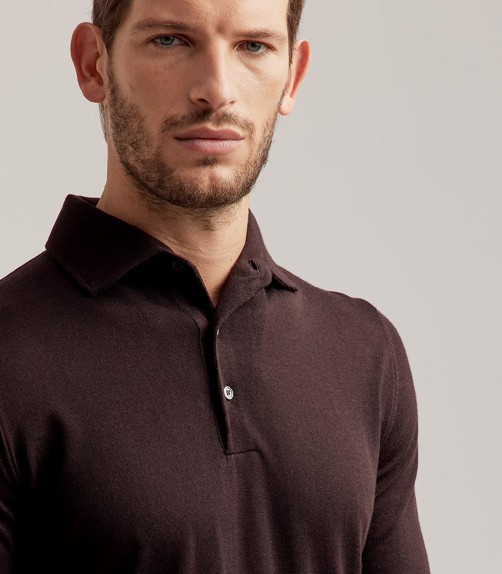S.Moritz POLO COLLO CAMICIA ROYAL MERINO - TESTA DI MORO Consegna Veloce