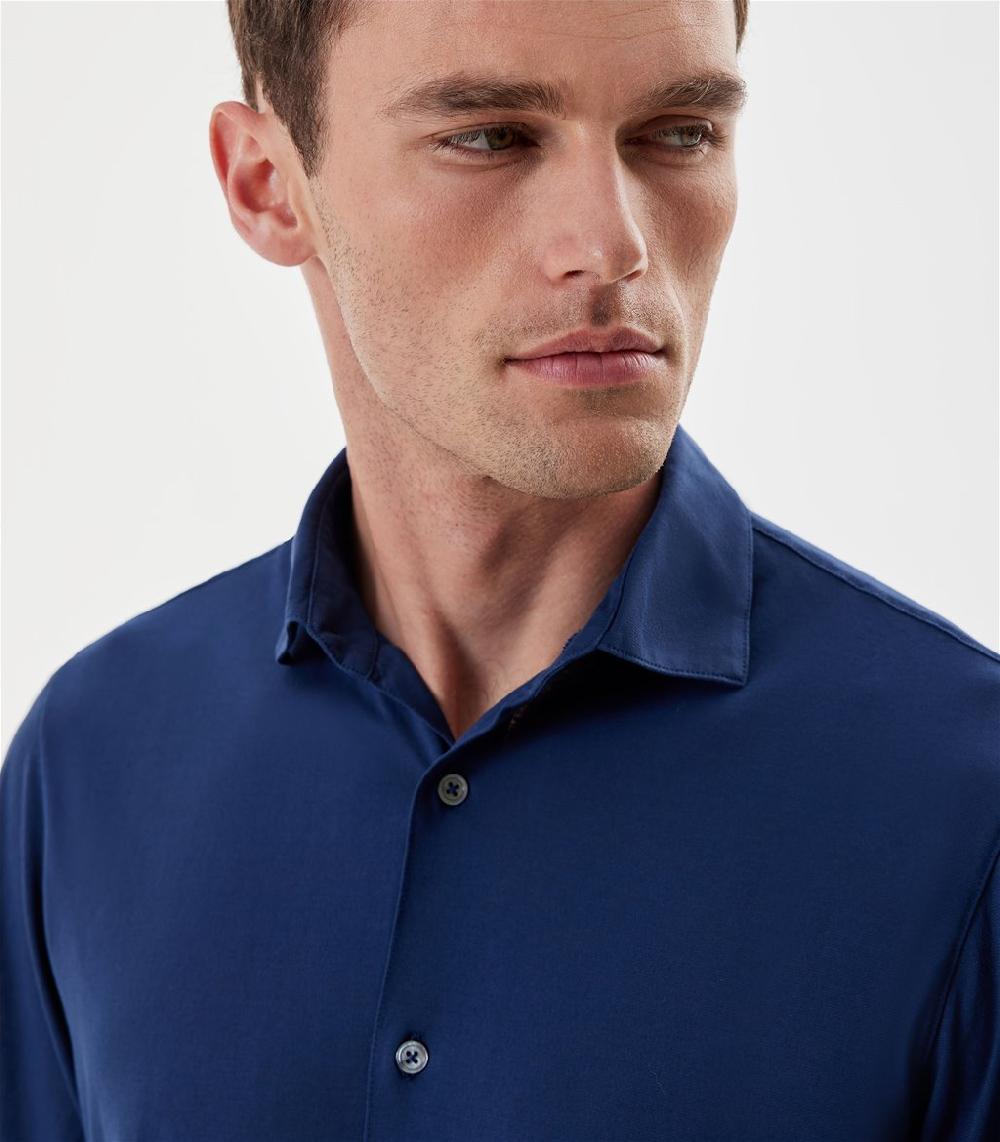 S.Moritz Camicia blu da uomo in cotone crepe | S.Moritz Sito Ufficiale Sconto