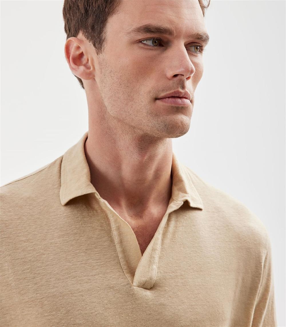 S.Moritz Polo skipper beige da uomo in jersey lino | S.Moritz Sito Ufficiale Pezzi Unici