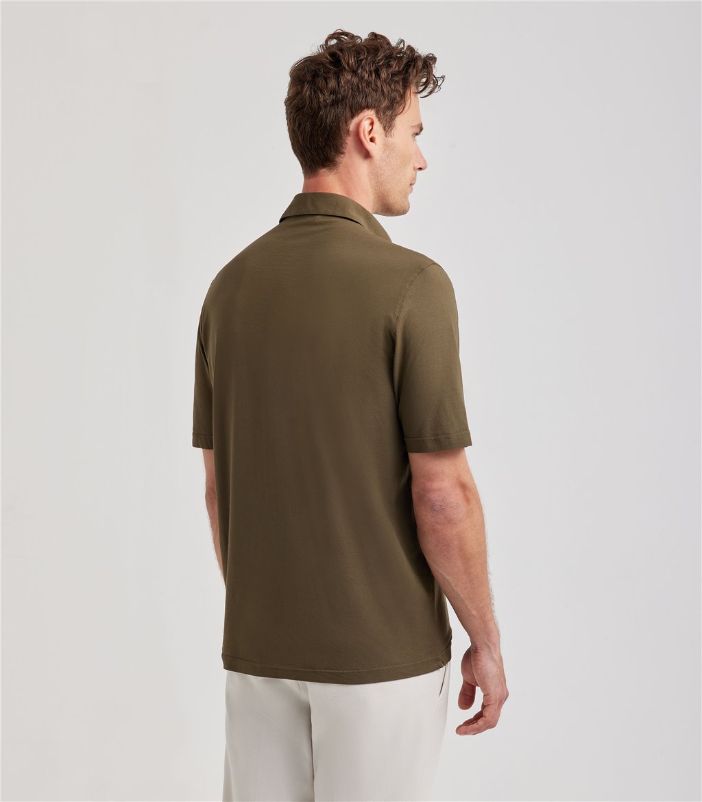 S.Moritz Polo verde militare da uomo in cotone crepe | S.Moritz Sito Ufficiale Consegna Veloce