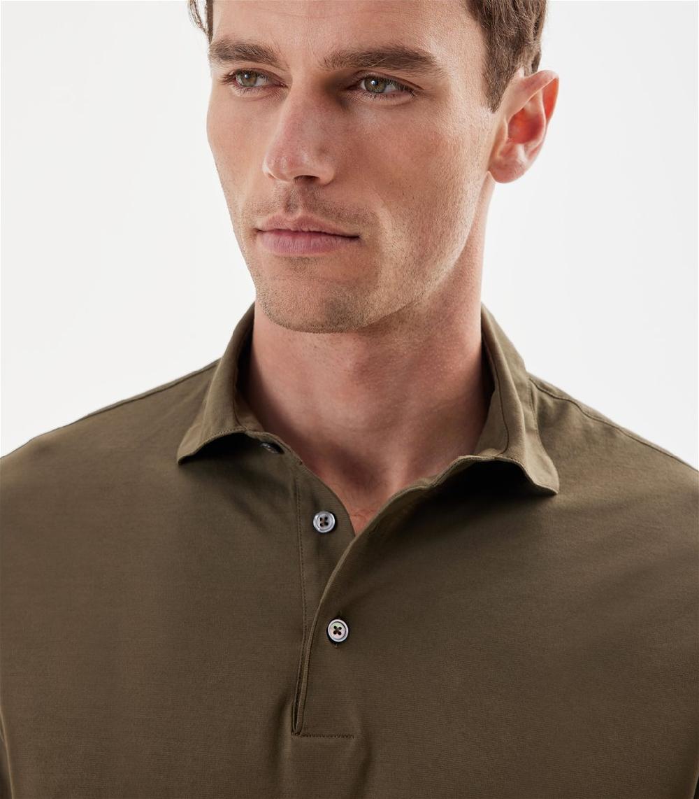 S.Moritz Polo verde militare da uomo in cotone crepe | S.Moritz Sito Ufficiale Consegna Veloce