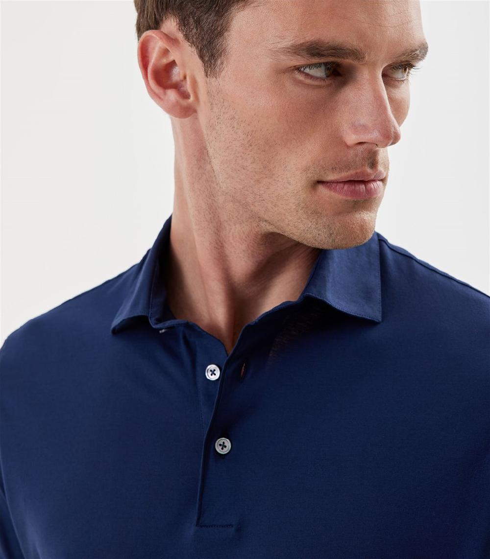 S.Moritz Polo indaco da uomo in cotone crepe | S.Moritz Sito Ufficiale Promozione Limitata