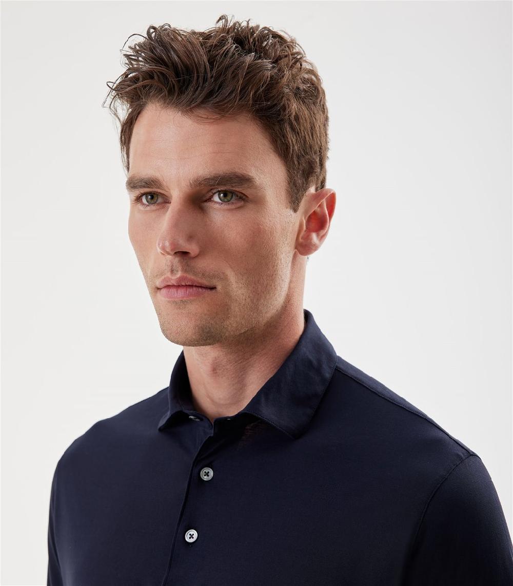 S.Moritz Polo blu navy da uomo in cotone crepe | S.Moritz Sito Ufficiale Fino Al -60%