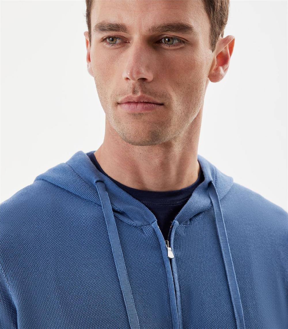 S.Moritz Felpa con cappuccio da uomo con zip blu | S.Moritz Sito Ufficiale Sottocosto