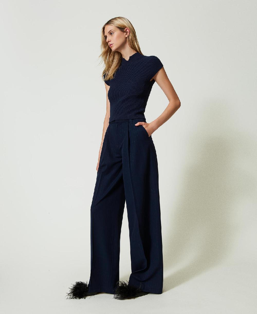 Scee by twin set Pantaloni wide leg gessati lurex Offerte