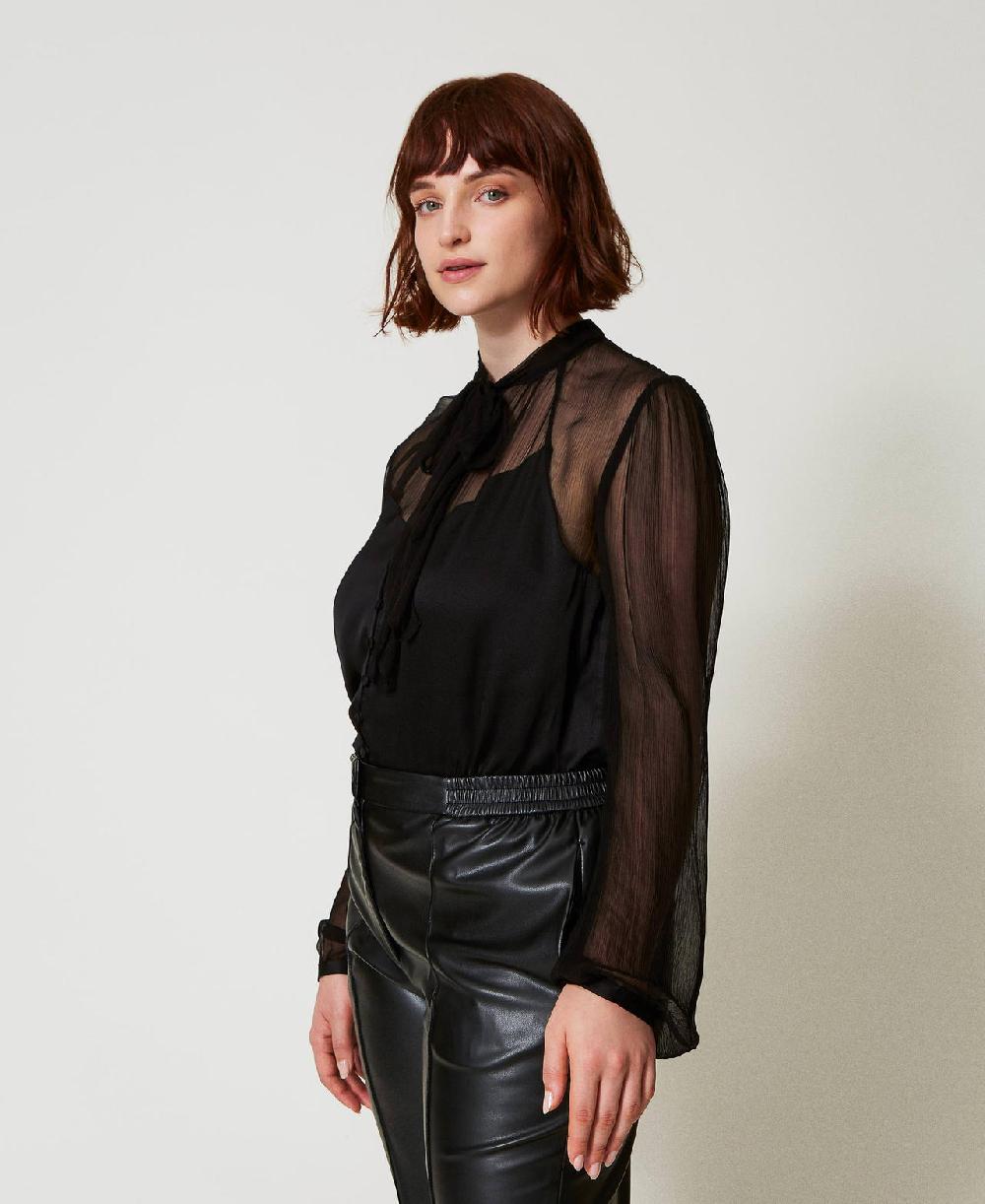 Scee by twin set Camicia in raso e chiffon Vendita Calda