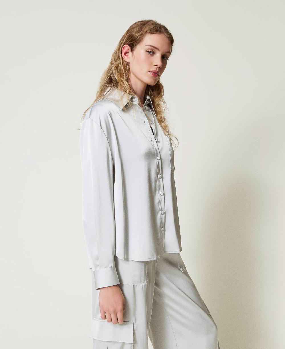 Scee by twin set Camicia in raso con bottone gioiello In Saldo
