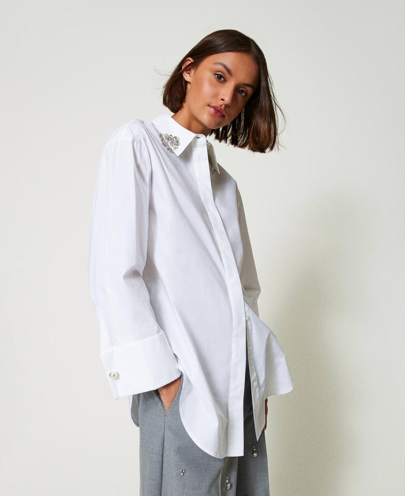 Scee by twin set Camicia over in popeline con ricami Italy