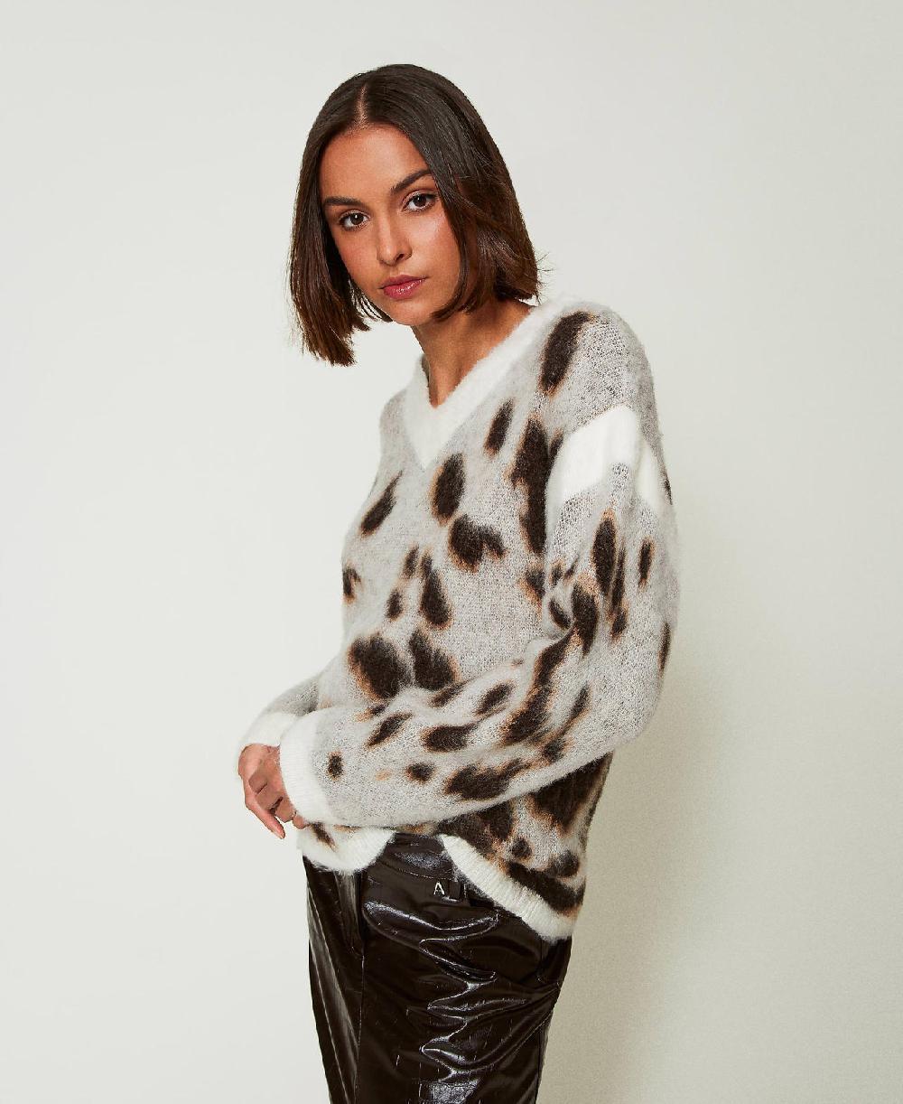 Scee by twin set Maglia jacquard animalier in misto lana Italia