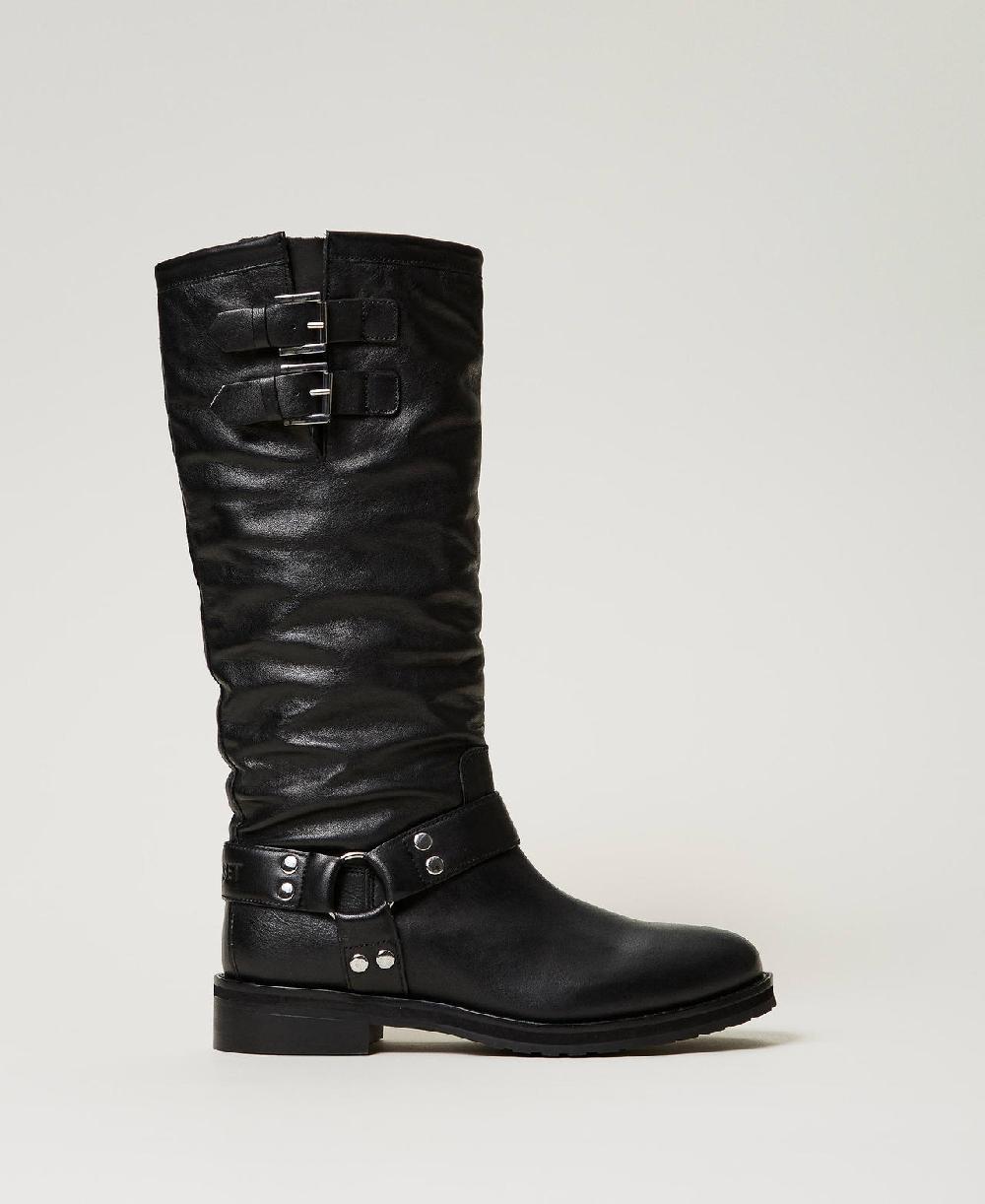 Scee by twin set Stivali biker 'Darcy' in pelle con cinturini