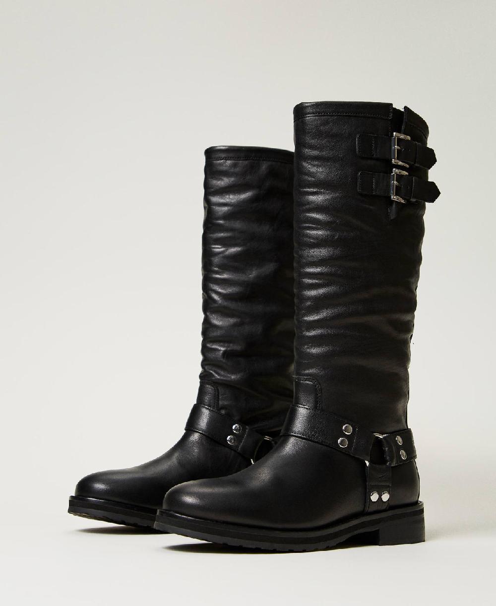Scee by twin set Stivali biker 'Darcy' in pelle con cinturini Shopping Online