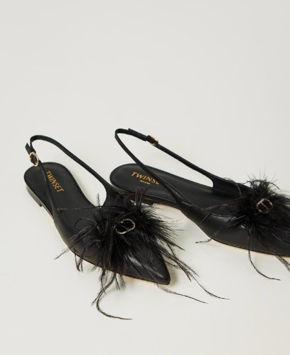 Scee by twin set Ballerine sling back in pelle con piume Convenienza