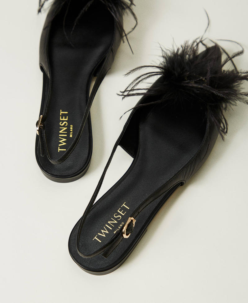 Scee by twin set Ballerine sling back in pelle con piume Convenienza