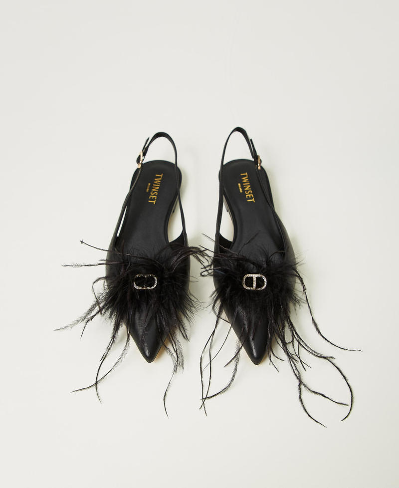 Scee by twin set Ballerine sling back in pelle con piume Convenienza
