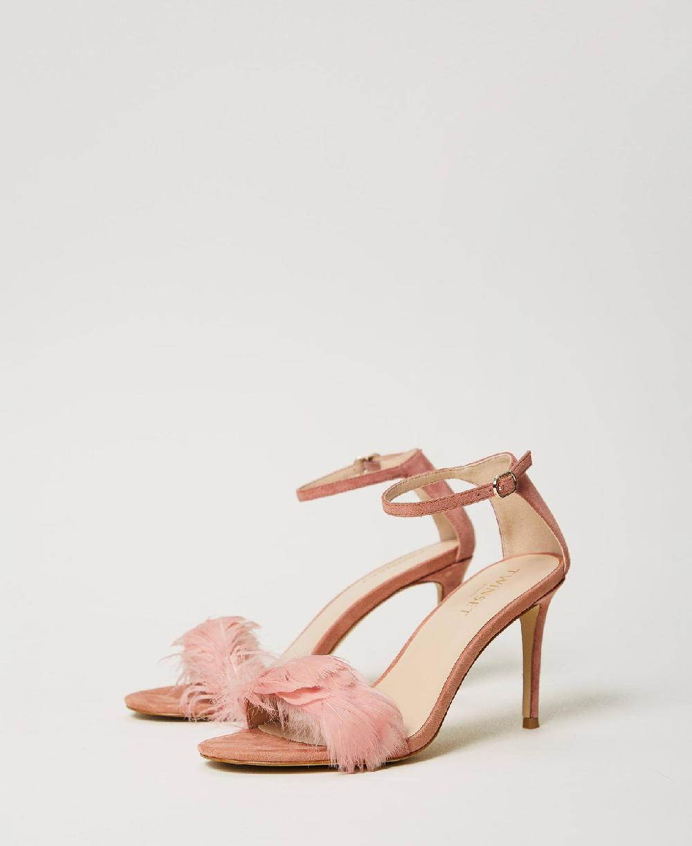 Scee by twin set Sandali in pelle con piume Outlet