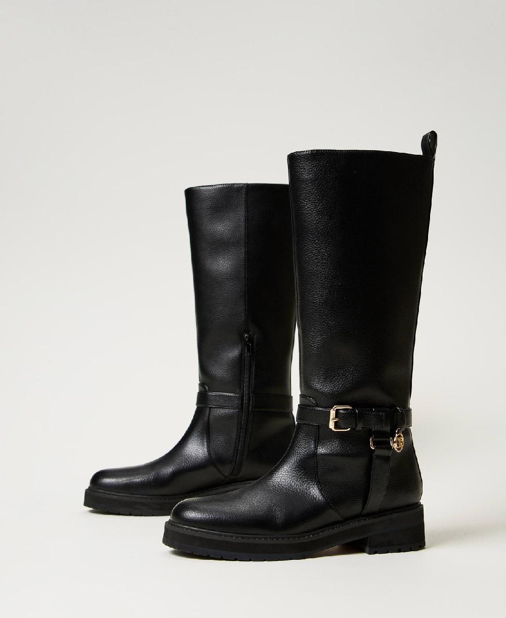 Scee by twin set Stivali biker in pelle con Oval T Vendita Economica
