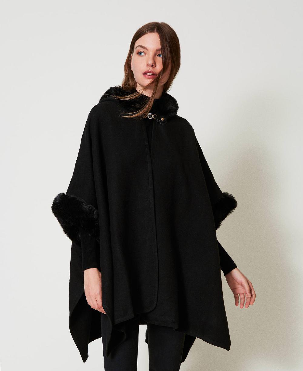 Scee by twin set Poncho in panno e faux fur Qualità
