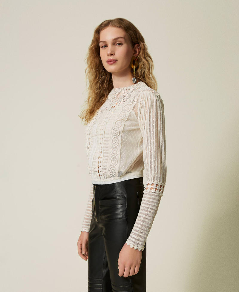 Scee by twin set Blusa in mussola con pizzo e ricami Vendite Flash