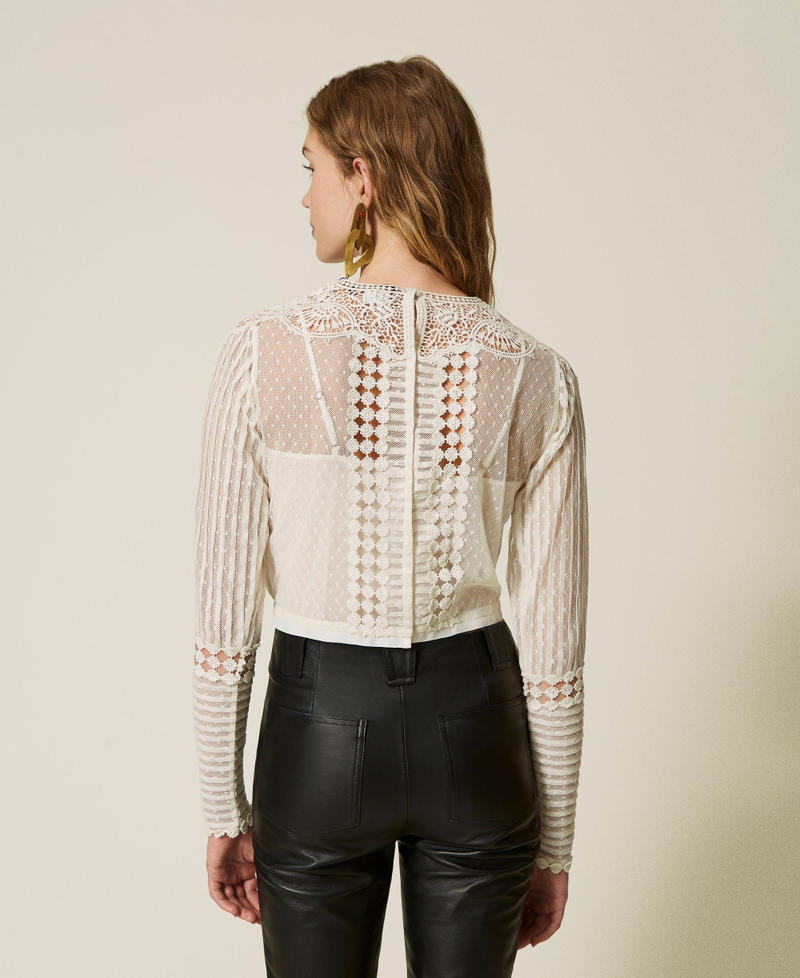 Scee by twin set Blusa in mussola con pizzo e ricami Vendite Flash