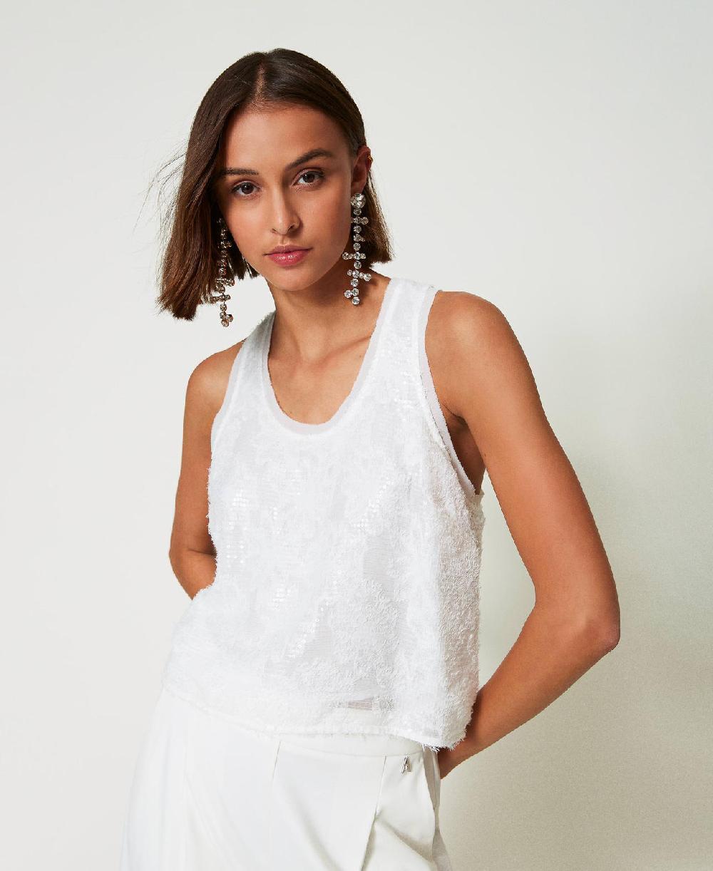 Scee by twin set Top a canotta in full paillettes Nuova