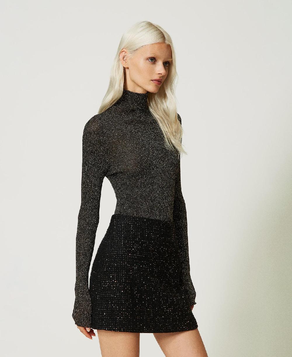 Scee by twin set Maglia lupetto in lurex a coste In Linea