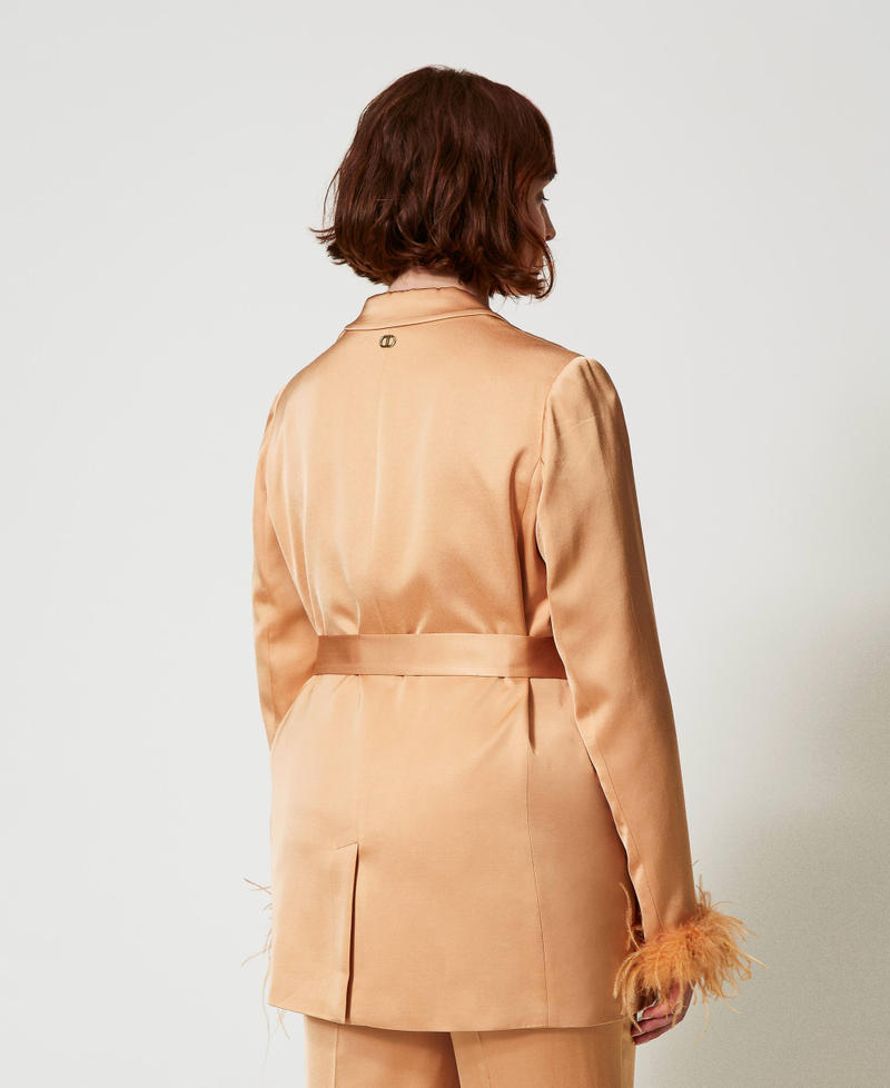 Scee by twin set Giacca blazer in raso con piume Acquista Ora