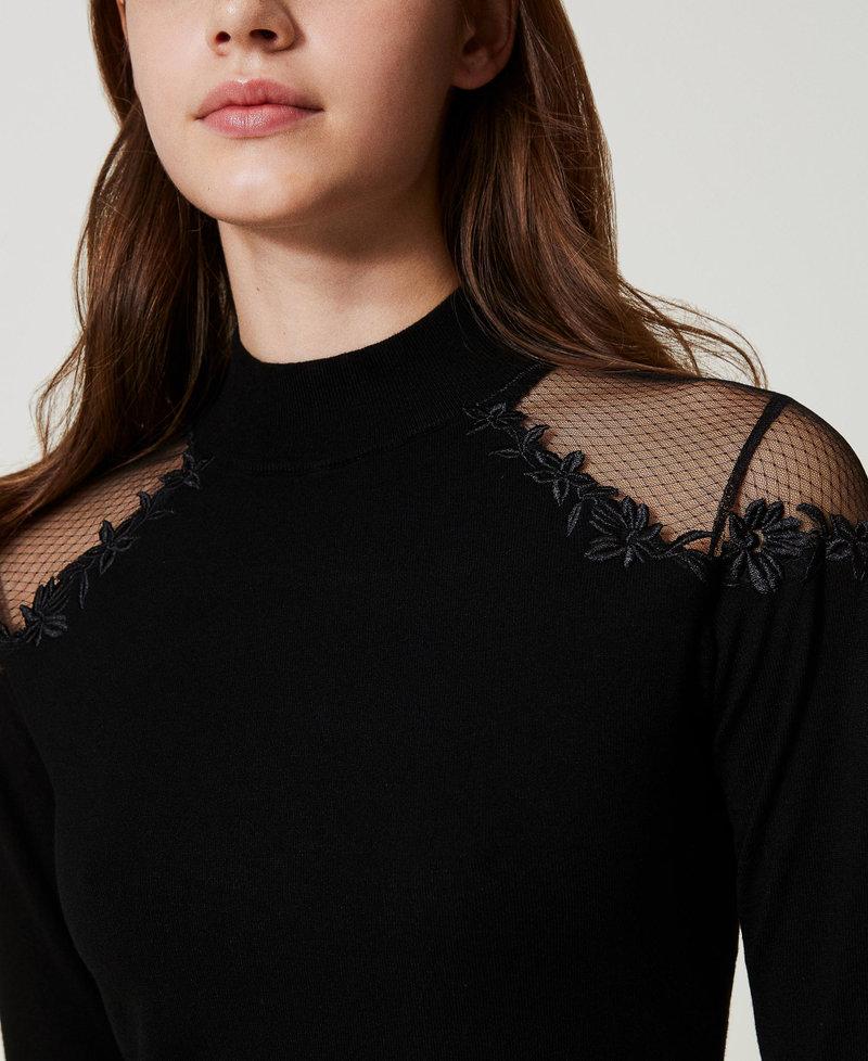 Scee by twin set Maglia lupetto con tulle e ricamo Prezzo Ridotto