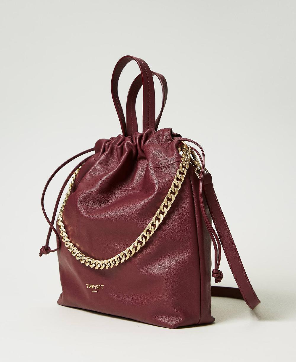 Scee by twin set Borsa shopper media in pelle con coulisse Moda