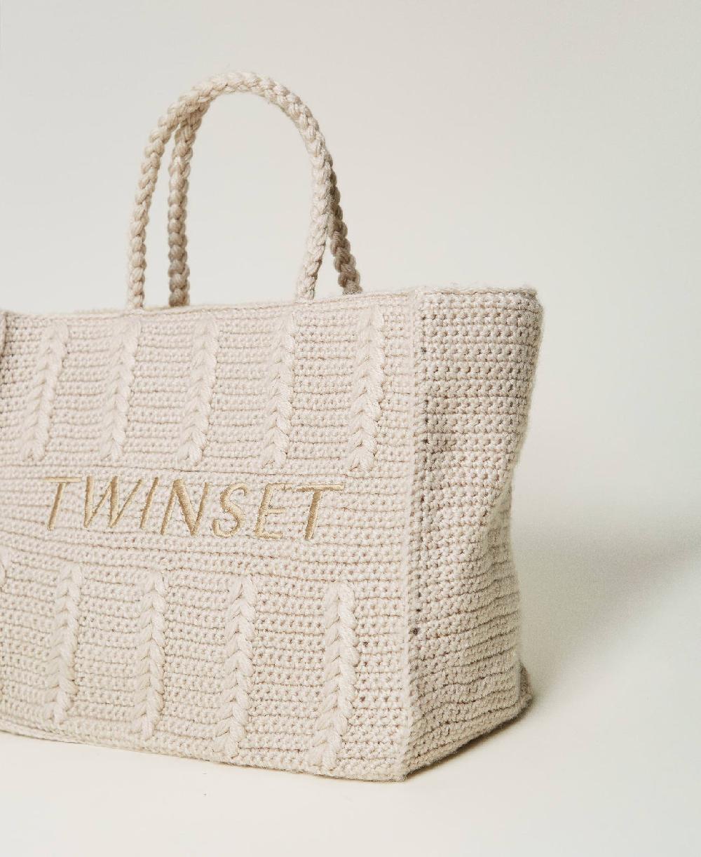 Scee by twin set Borsa shopper 'Bohémienne' tricot con logo Sconto