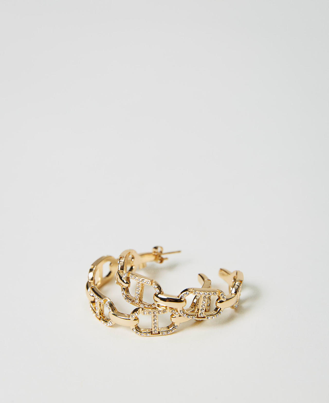 Scee by twin set Orecchini con catena Oval T e strass Vendita Calda