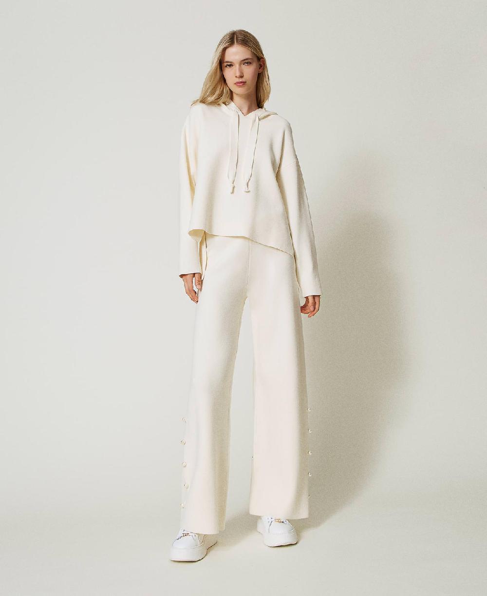 Scee by twin set Pantaloni wide leg in maglia con perle Offerta San Valentino