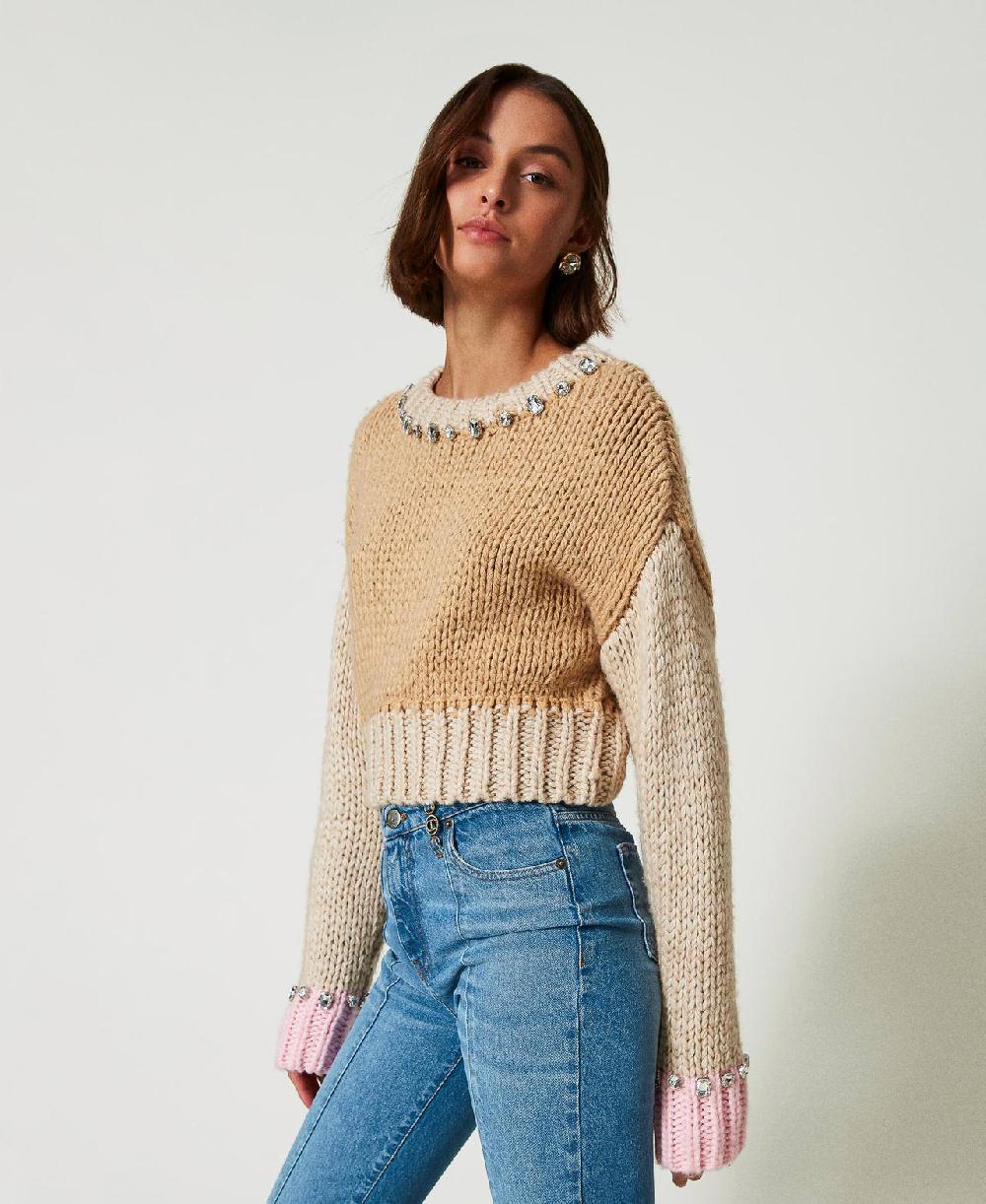 Scee by twin set Maglia color block con ricami a mano Fino Al -60%