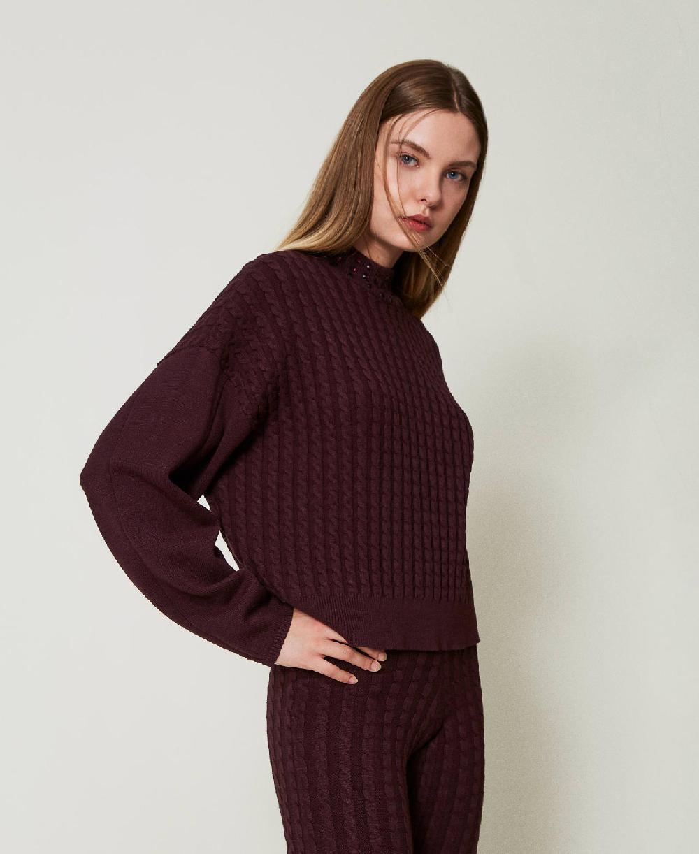 Scee by twin set Maglia lupetto a trecce con strass Sottocosto