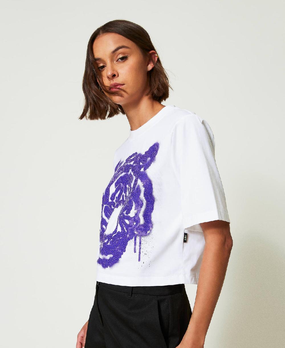Scee by twin set T-shirt boxy MYFO con stampa e paillettes Online