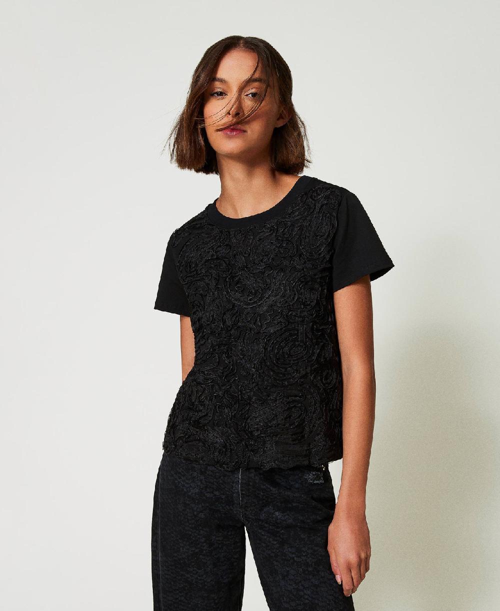 Scee by twin set T-shirt con ricami in organza In Saldo