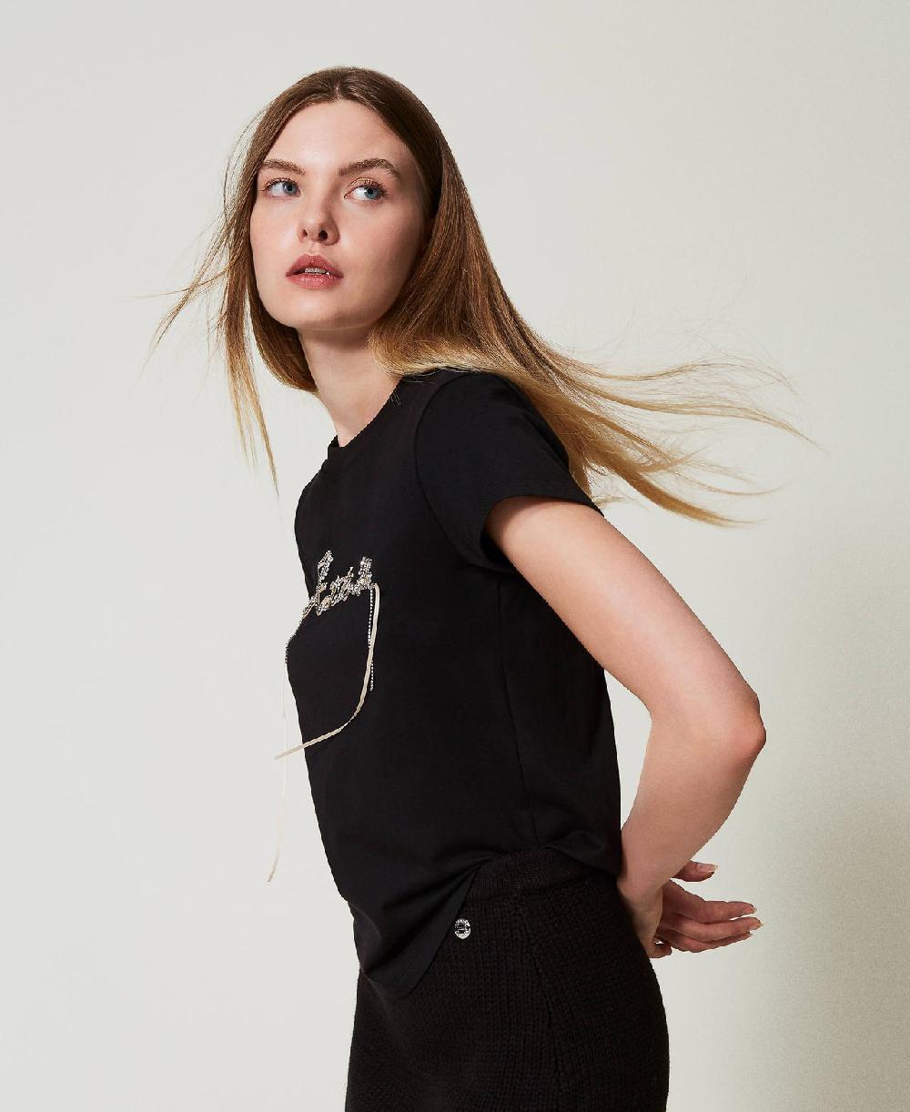 Scee by twin set T-shirt con logo e strass 2025