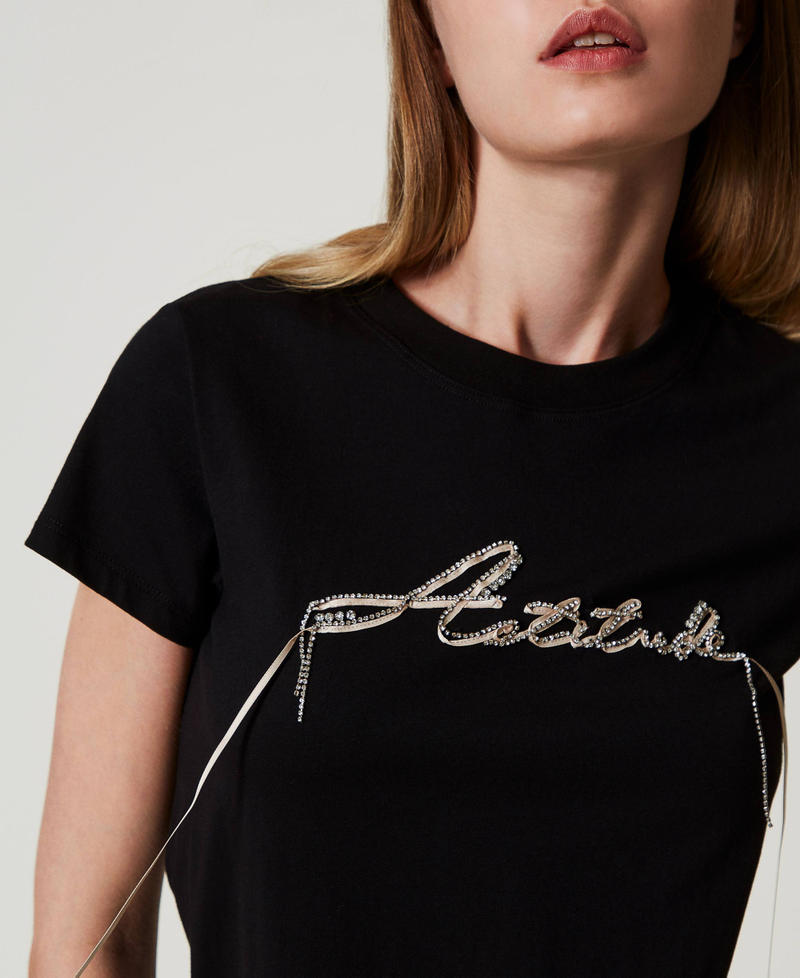 Scee by twin set T-shirt con logo e strass 2025