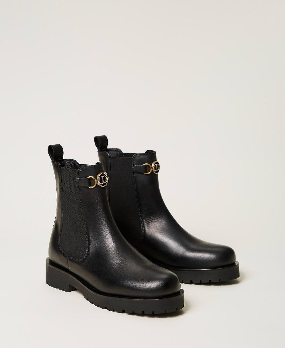 Scee by twin set Stivali chelsea in pelle con Oval T In Linea