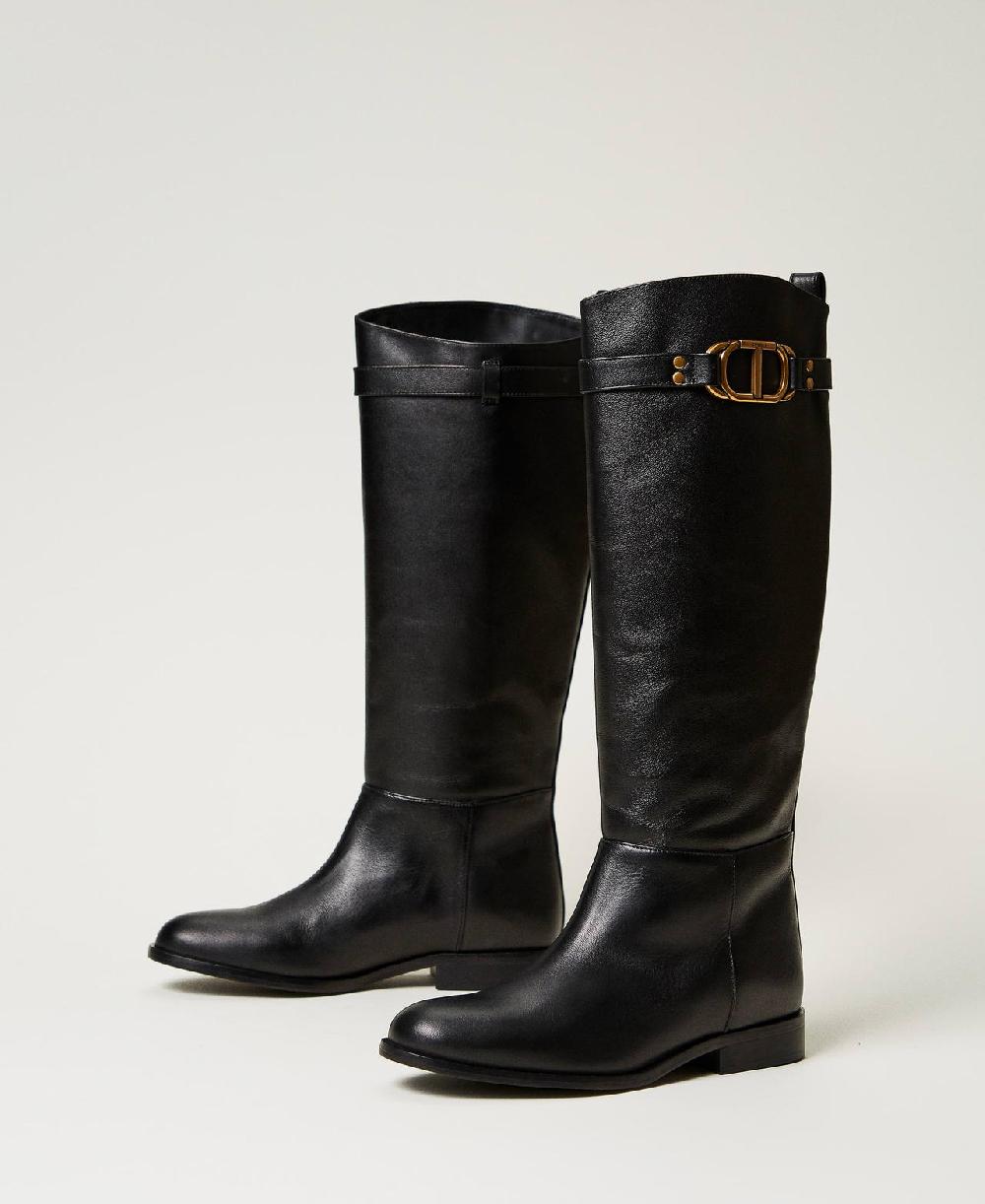 Scee by twin set Stivali alti in pelle con Oval T Promozione Limitata