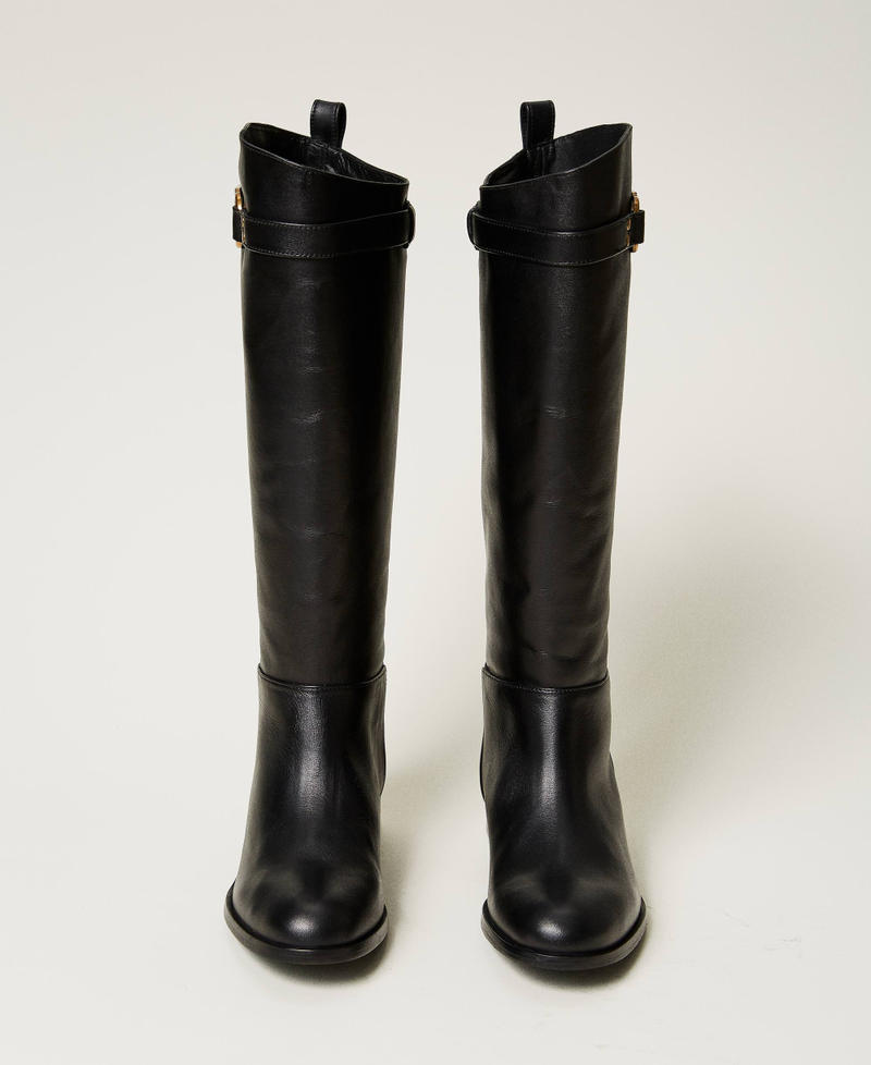 Scee by twin set Stivali alti in pelle con Oval T Promozione Limitata